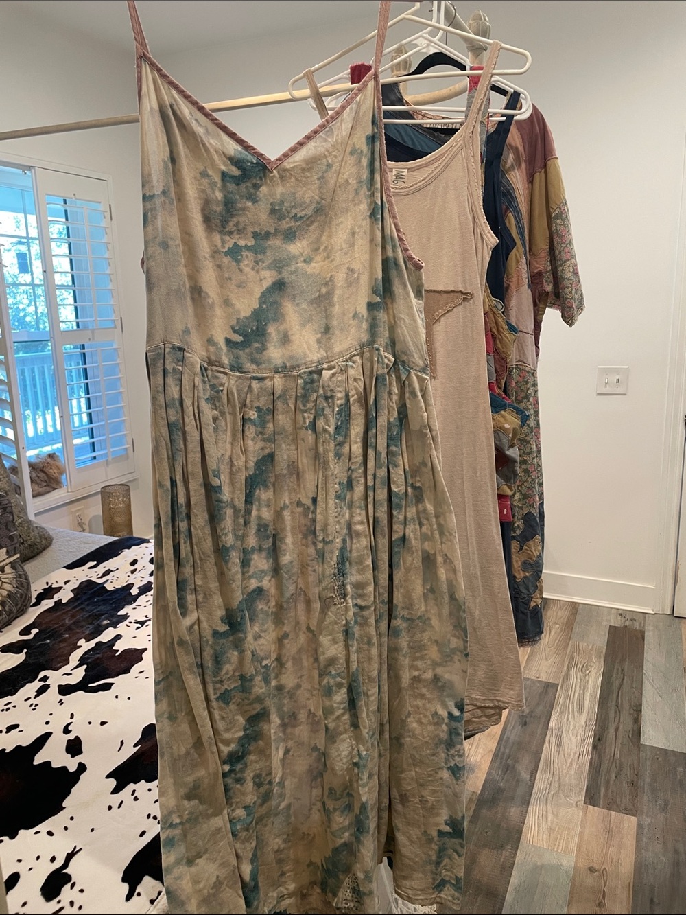 Magnolia Pearl Cream and Teal Tie-Dye Spaghetti-Strap Maxi Dress